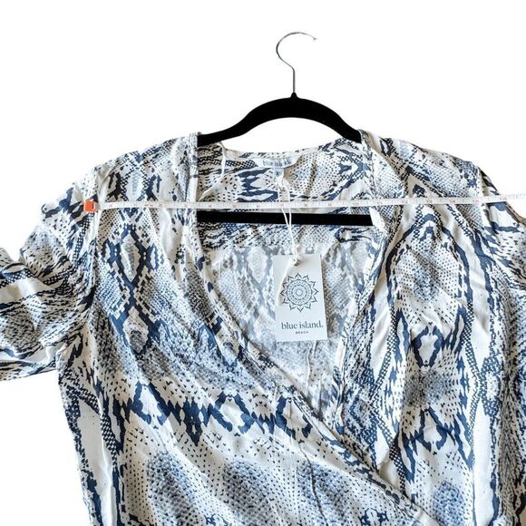 Brand New Blue Island Beach Python Print Faux Wrap dress Size XS - Picture 7 of 11